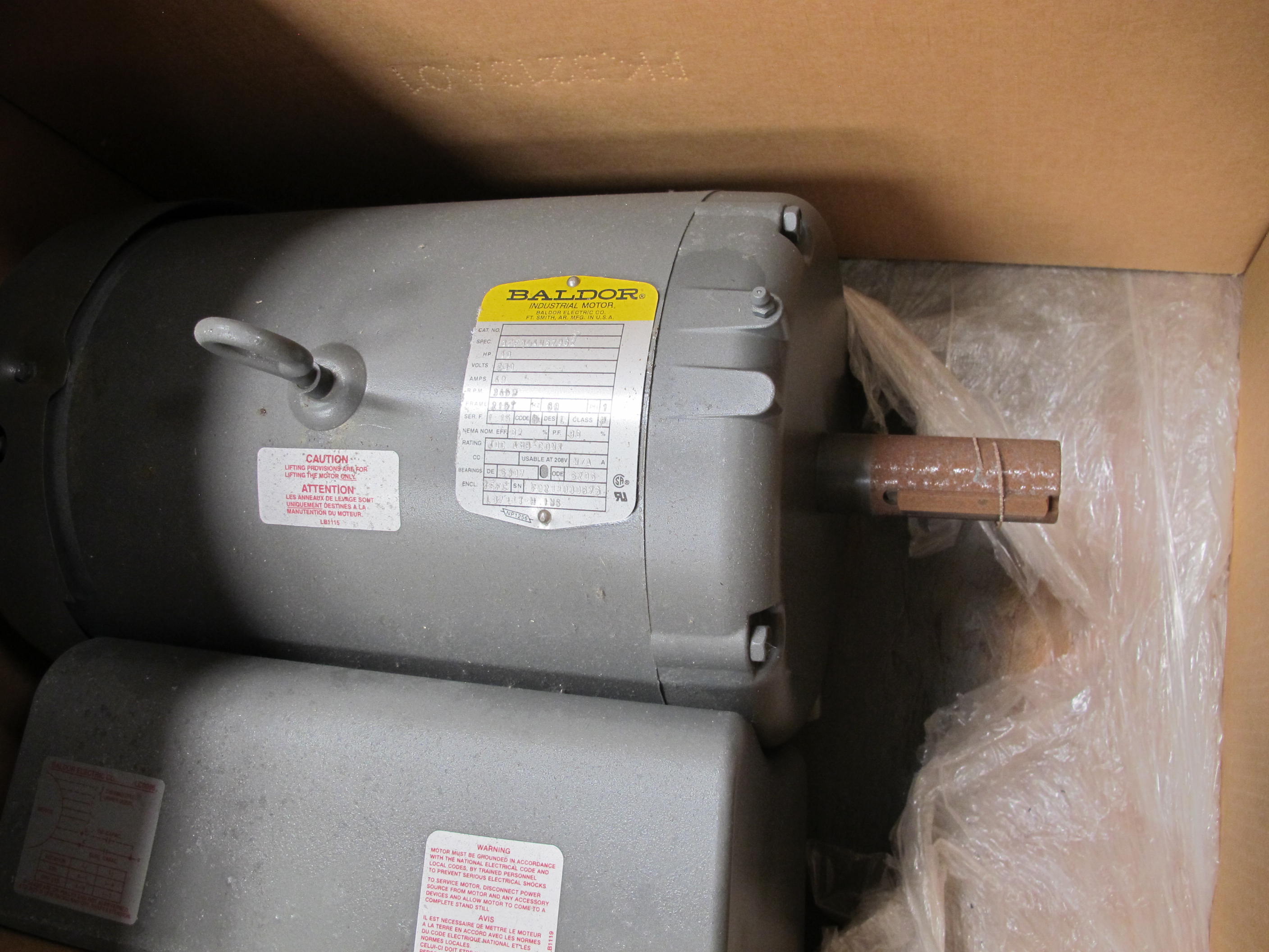 MOTOR, ELECTRIC TYPE, 10 HORSEPOWER, 230VAC ELEC RATING, 3450 RPM, 215T FRAME, TEFC ENCLOSURE, 1.0 SERVICE FACTOR. MOTOR TO BE MODIFIED WITH CLASS H INSULATION. DO NOT SUBSTITUTE, PART # L3711T (W-44) LOADING & HANDLING FEE $15-